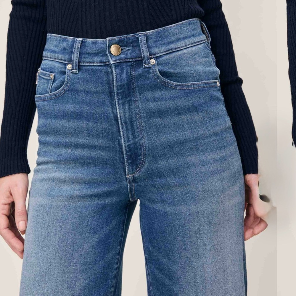 DL1961 Hepburn Wide Leg 32” Blue Jeans High Rise Orlena Wash Stretch Size 26 - Picture 3 of 13